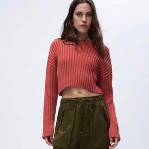 ZARA Rib Knit Cropped Sweater in Terracotta Size Medium